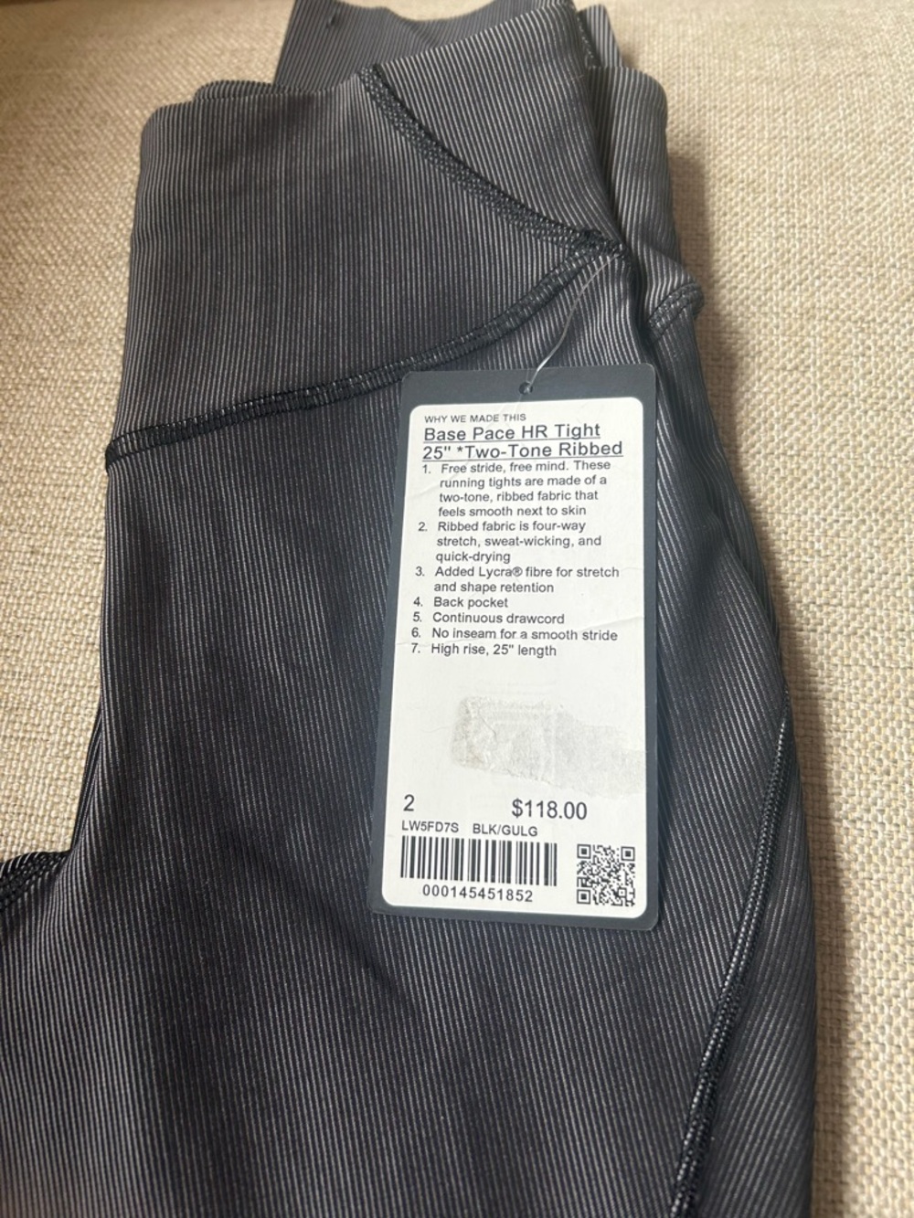 🆕 NWT Lululemon Base Pace HR Two-Toned Ribbed 25” Leggings - Picture 5 of 5